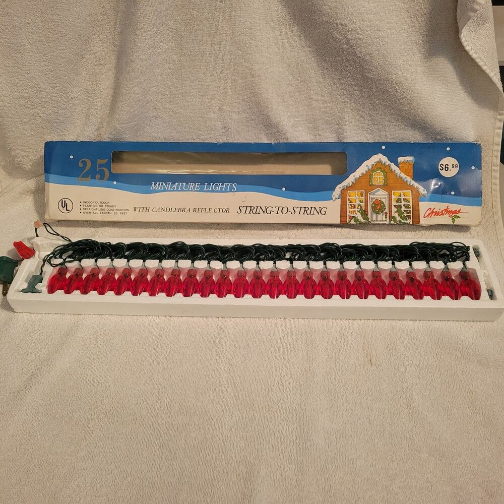 Christmas Lights 25 End to End Red Colored Indoor Outdoor Vintage Working